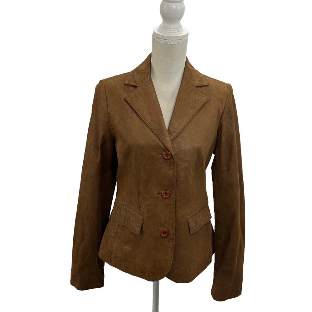 Apt 9 Brown Suede Leather Jacket Womens Medium Golden Shimmer Lined